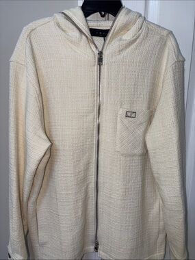 IRO: Amaury Bold Tweed  Zip-Up Hoodie Ivory Textured Zip Hoodie